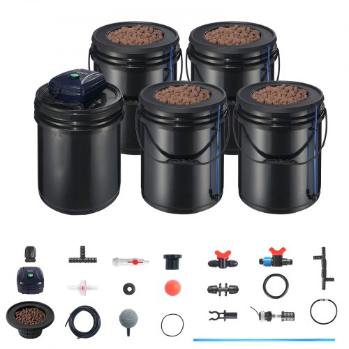Hydroponisk system, recirkulerende Deep Water Culture 4 spande, 30x30x38 cm, sort, PP-materiale
