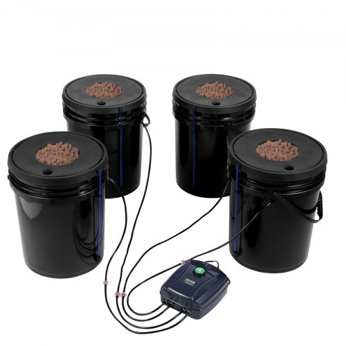 Hydroponisk dyrkningssystem, Deep Water Culture 4 spande, 30x30x38 cm, sort, PP-materiale