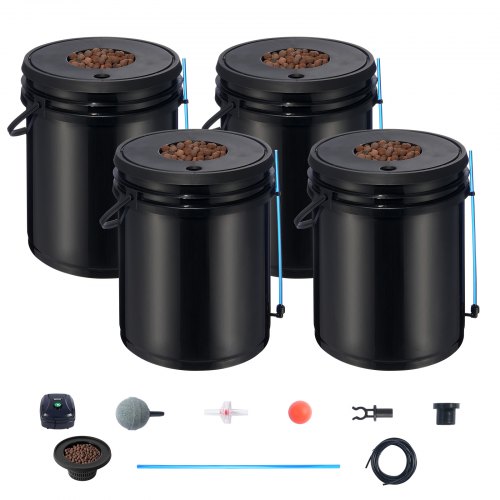 Hydroponisk dyrkningssystem, Deep Water Culture 4 spande, 30x30x38 cm, sort, PP-materiale