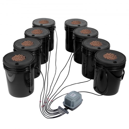 Hydroponisk dyrkningssystem, Deep Water Culture 8 spande, 30x30x38 cm, sort, PP materiale