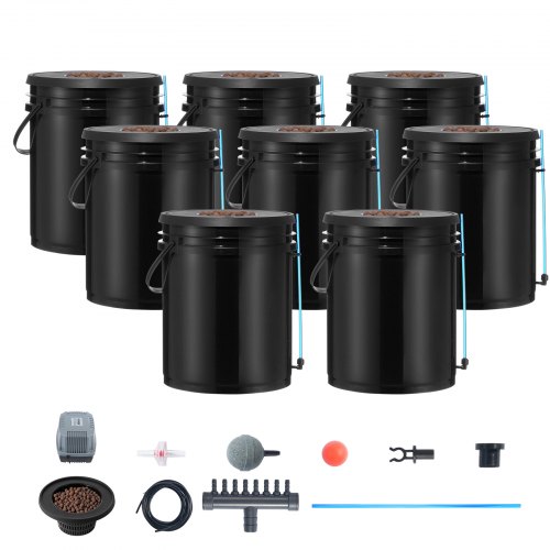 Hydroponisk dyrkningssystem, Deep Water Culture 8 spande, 30x30x38 cm, sort, PP materiale
