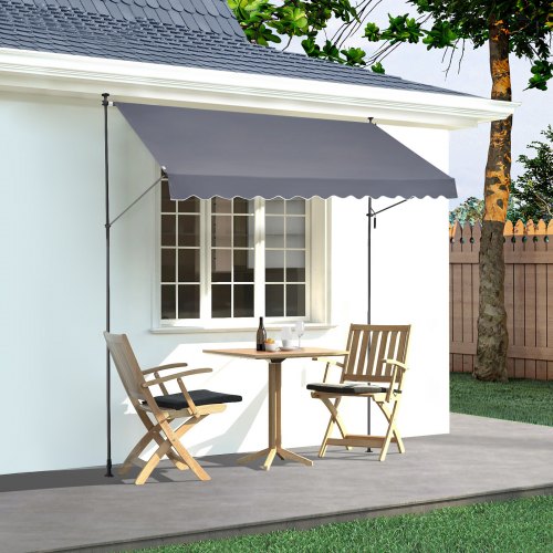 Terrassemarkise, Udtrækkelig, 350x120 cm, Mørkegrå, Justerbar Højde, Stål