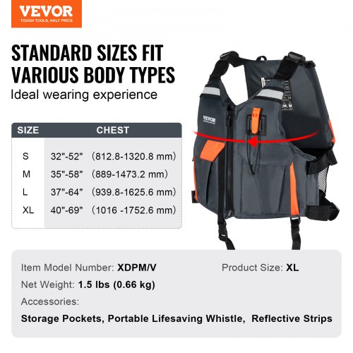 Redningsvest, 53x41.5x11.5 cm, XL, Vandtæt nylon