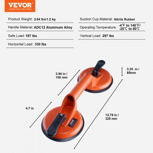Sugkoppslyftare, 11,9 cm, aluminiumhandtag, extra robust, 2-pack