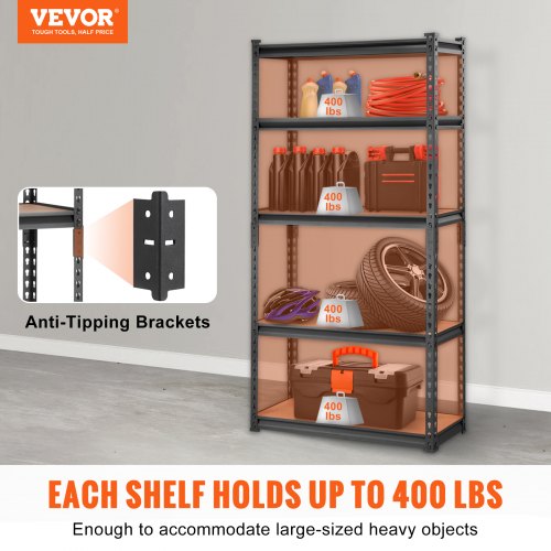 Opbevaringsreol, 75x30x152 cm, Sort, Metal, Justerbar