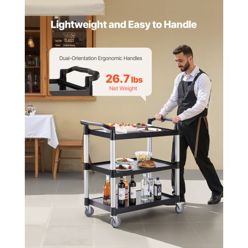 Rullebord, 3-lags plast rullebord 106x49x98 cm, Sort, Opbevaring