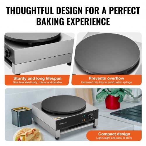 Crepe Maker, Elektrisk Kommerciel 40x45.5x22.5 cm, Sølv, Rustfrit Stål