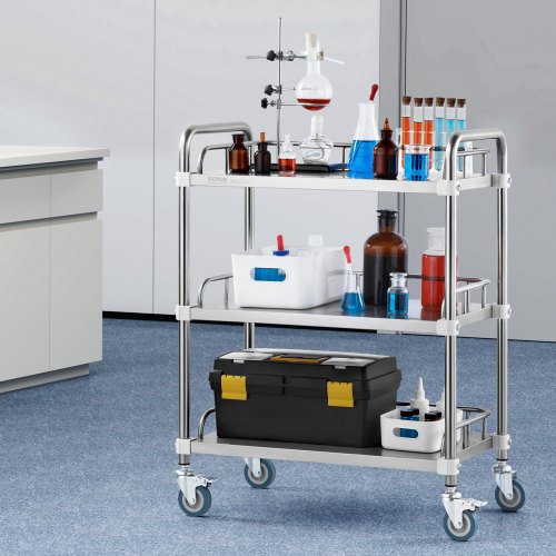 Lab rullevogn, 67x39.5x86.7 cm, sølv, rustfrit stål