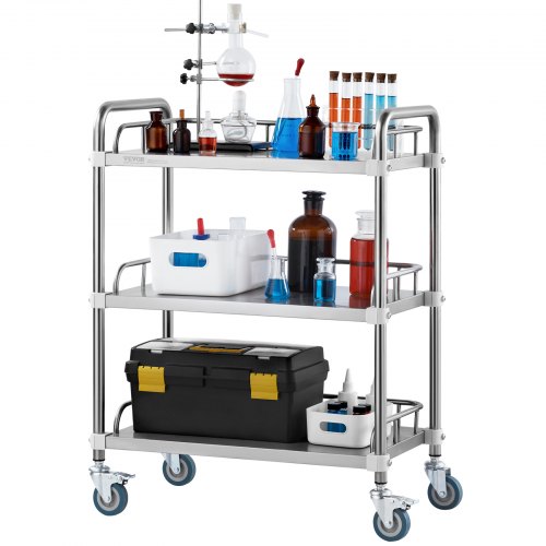 Lab rullevogn, 67x39.5x86.7 cm, sølv, rustfrit stål