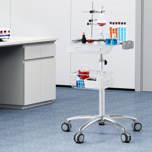 Medicinvogn, 63x56x68-109 cm, Hvid, Metal, Justerbar, Opbevaring