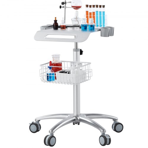 Medicinvogn, 63x56x68-109 cm, Hvid, Metal, Justerbar, Opbevaring