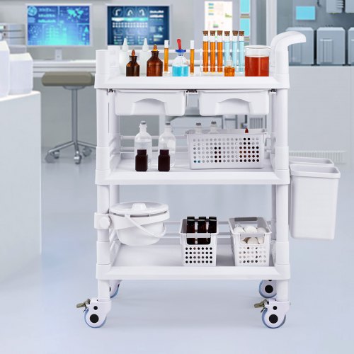 Laboratorievogn, 3 niveauer, 70,5x44,5x97 cm, hvid, opbevaring