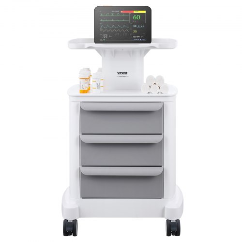 Laboratorievogn, 4 niveauer med 3 skuffer og topbakke, 46,5x46,5x78 cm, hvid, ABS-materiale