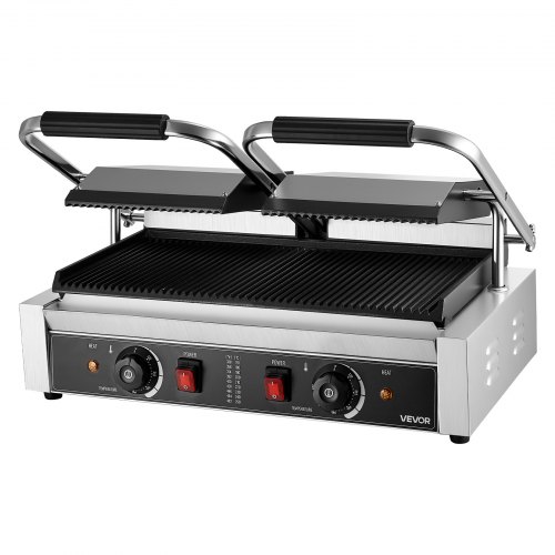 Panini Grill, Elektrisk Sandwichmaskine, 48x23 cm, Rustfrit Stål