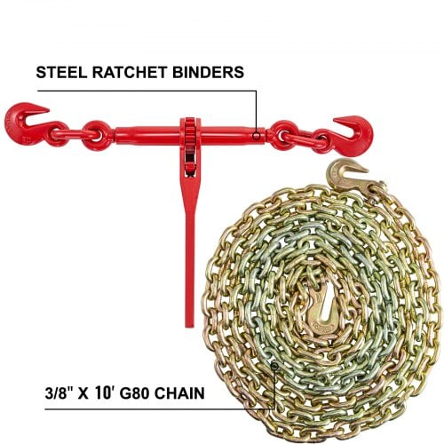 Kæde- og strammerkitsæt, Skraldestrammer 3/8x305 cm stål, Rød, Bugsering