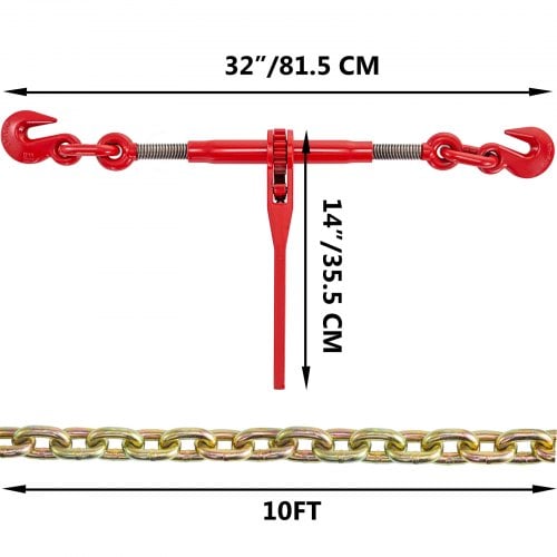 Kæde- og strammerkitsæt, Skraldestrammer 3/8x305 cm stål, Rød, Bugsering