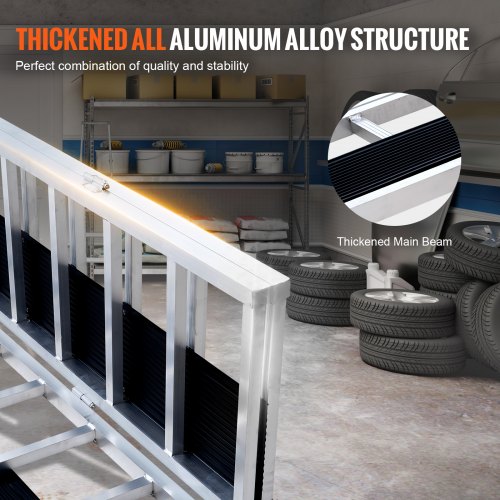 Opladningsrampe, tre-delt aluminium, 2160x1375x39 mm, skridsikker, opbevaring
