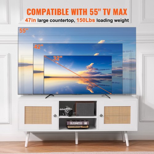 TV-taso, 120x40x49 cm, valkoinen, rottinki