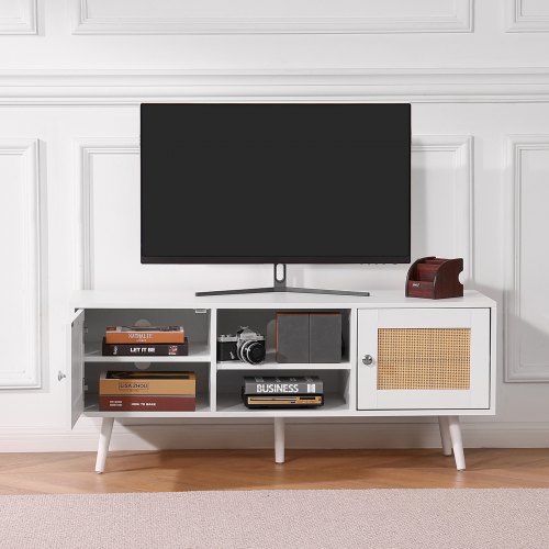 TV-taso, 120x40x49 cm, valkoinen, rottinki