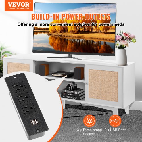 TV-bord, 167,7x39,7x63,6 cm, Hvid, Rattan