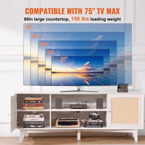 TV-bord, 167,7x39,7x63,6 cm, Hvid, Rattan