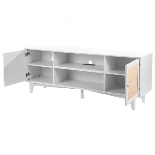 TV-bord, 167,7x39,7x63,6 cm, Hvid, Rattan