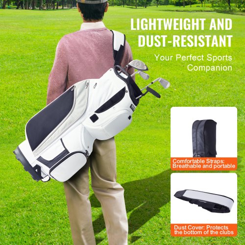Golfvognstaske, 14-vejs rumdeler, 41x37x91,5 cm, hvid, nylon