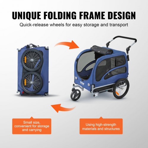 Hundecykeltrailer, 144x72,5x84,5 cm, Blå/Sort, Sammenklappelig stålramme