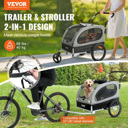 Hundecykeltrailer, 147x72x78 cm, Sort, Sammenklappelig kæledyrsvogn