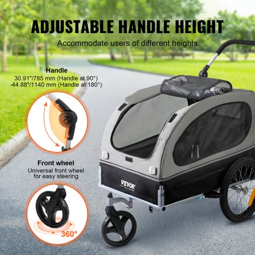Hundecykeltrailer, 147x72x78 cm, Sort, Sammenklappelig kæledyrsvogn