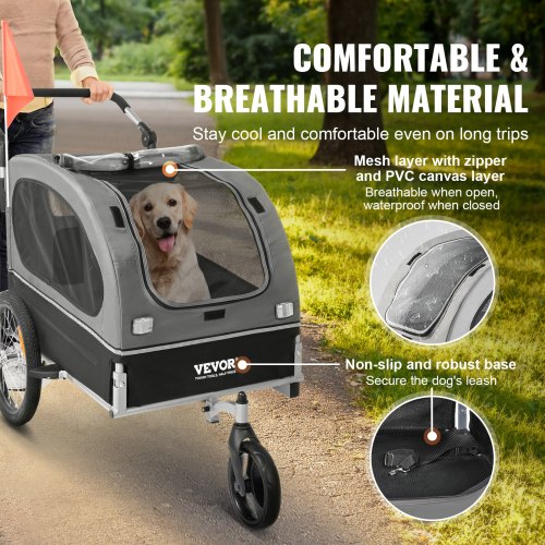 Hundecykeltrailer, 147x72x78 cm, Sort, Sammenklappelig kæledyrsvogn