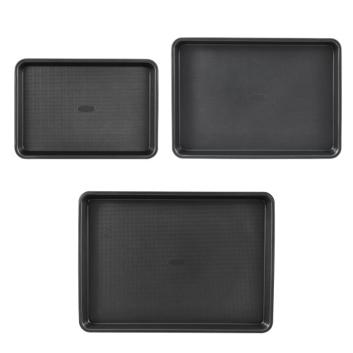 Bageformssæt, 3-delt kulstofstål, 45,5x32,9x2,8 cm, sort, non-stick bageudstyr