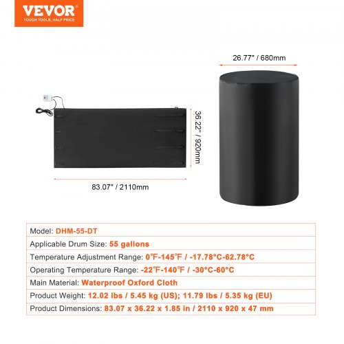 Tromlevarmer 208,2 L 1300W 0-63°C Justerbar Metal, isoleret