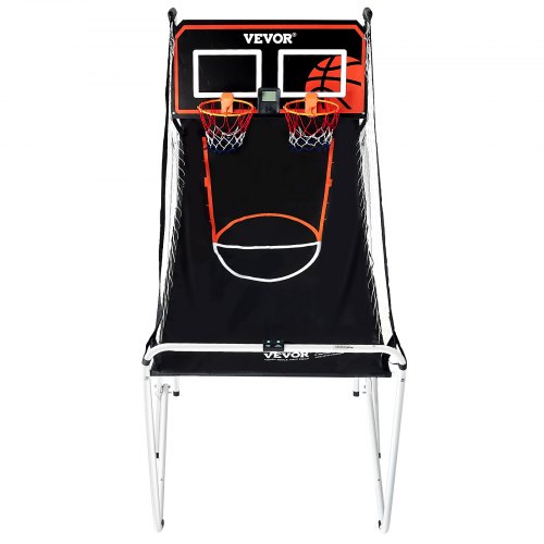 Basketball Arcade Spil, Sammenklappelig Dobbeltkurv, 142x85x160 cm, Sort & Hvid