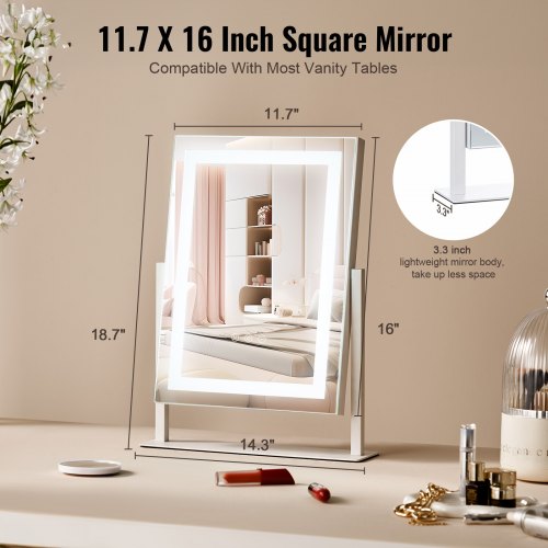Makeupspejl, 41x30x47,5 cm, Hvid, LED-belyst