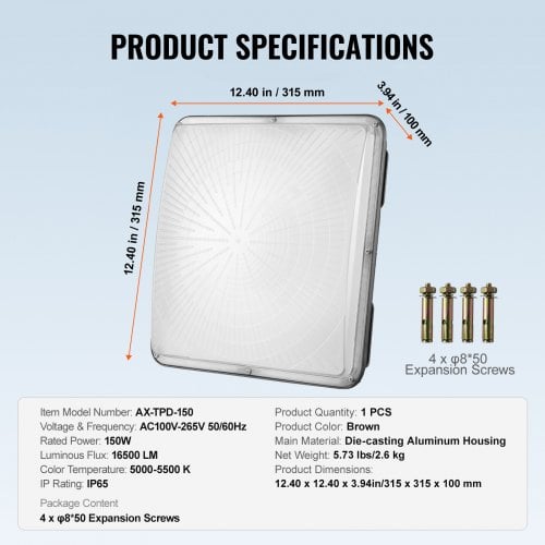 LED baldakinlampe, 315x315x100 mm, brun, udendørs belysning