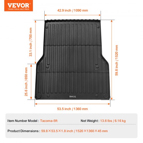 Truck sengemåtte, 152x136x4.5 cm, sort, TPE materiale