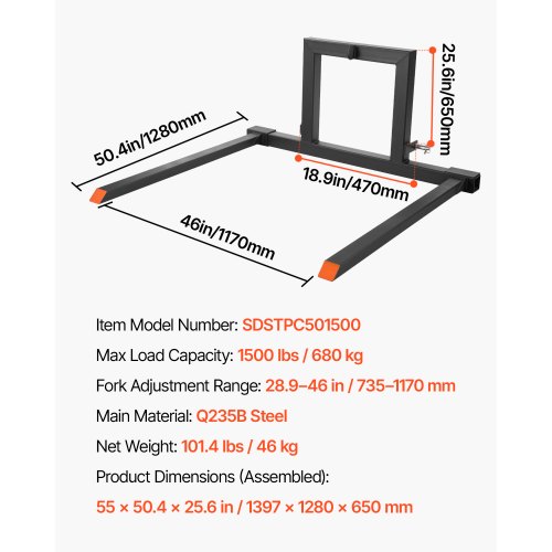 Pallelgafler, 128x73.5x117 cm, Orange, Stål
