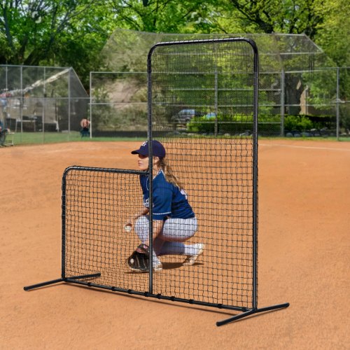 Baseballin syöttösuoja 213x96x213 cm musta, turvaverkko, siirrettävä