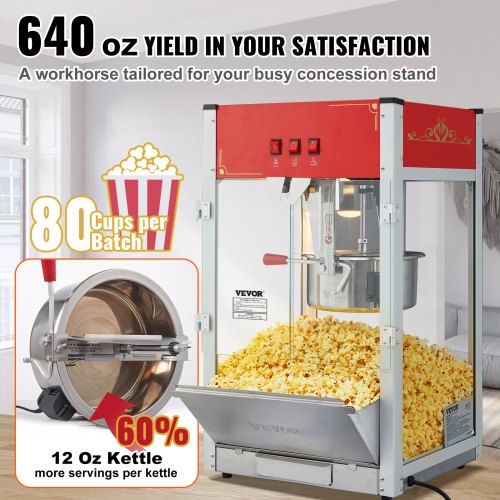 Popcornmaskine, 45.8x38x76.8 cm, Rød, hærdet glas