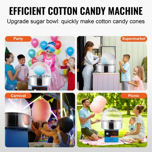 Candyflossmaskine, 1000W, 51.8x51.8x48.5 cm, Blå, Rustfrit stål