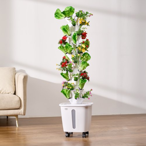 Hydroponisk dyrkningssystem, 50 pods 10 niveauer, 35x35x131 cm, hvid, indendørs have