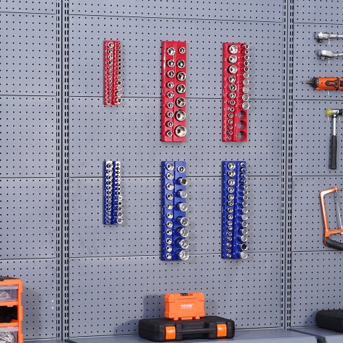 Stiknøgleholder sæt, Magnetisk, 6 dele, 380x89x39 mm, Blå Rød, Opbevaring