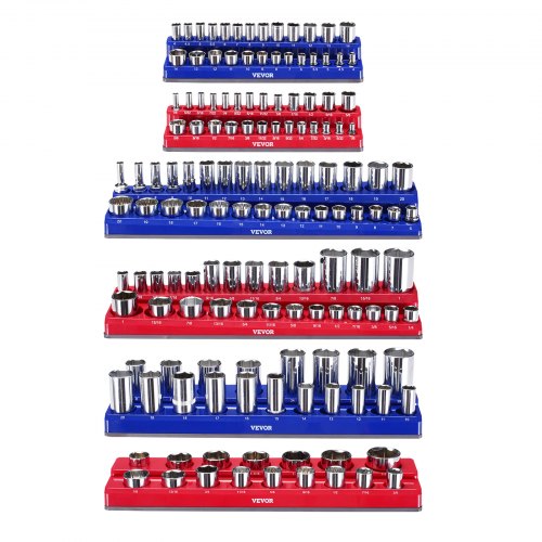 Stiknøgleholder sæt, Magnetisk, 6 dele, 380x89x39 mm, Blå Rød, Opbevaring