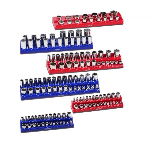 Stiknøgleholder sæt, Magnetisk, 6 dele, 380x89x39 mm, Blå Rød, Opbevaring