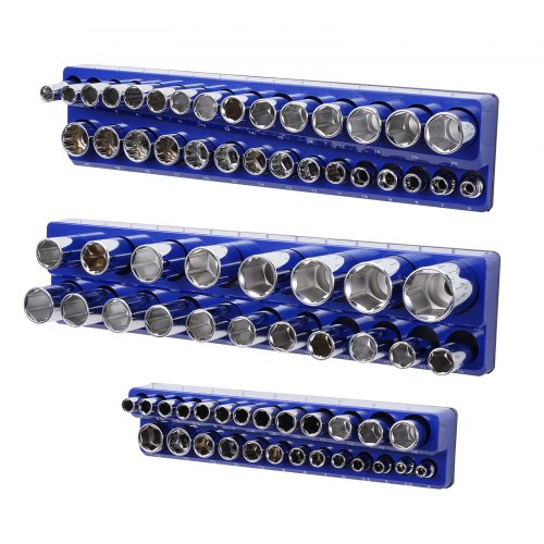 Sokkelorganisatorsæt, 3-delt magnetisk metrisk sokkelholder, 380x89x39 mm, Blå, ABS