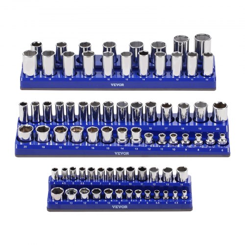 Sokkelorganisatorsæt, 3-delt magnetisk metrisk sokkelholder, 380x89x39 mm, Blå, ABS