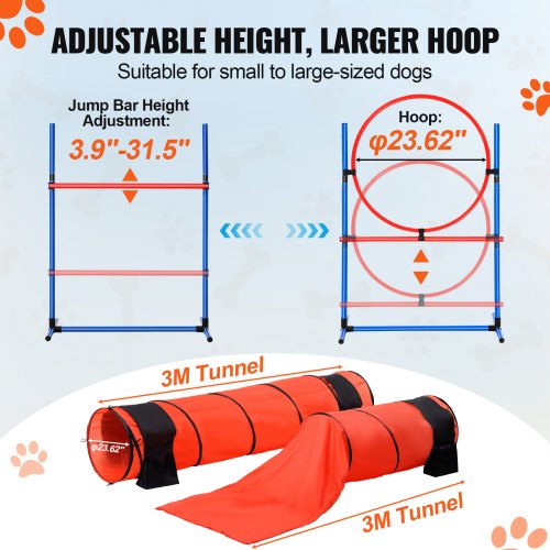 Hundagilityträningsset, 7 delar, 71x299,9x60 cm, justerbar, PVC