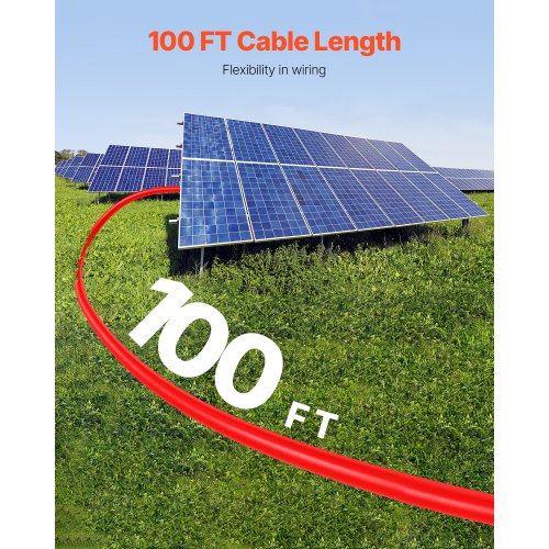Solcellepanel forlængerkabelsæt, 30,48m sort og rød, 6mm², vandtæt, kobber