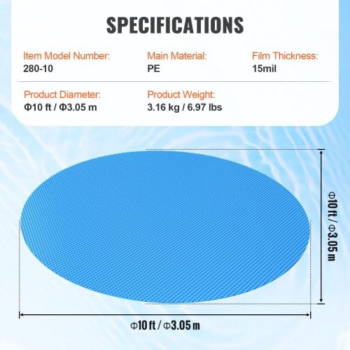 Solafdækningspool 305 cm blå, 15 mil, PE-materiale
